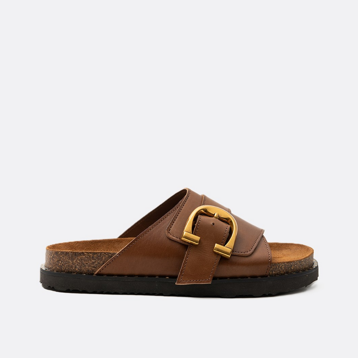 Ateneo Elena Leather Tabac Brown Slide