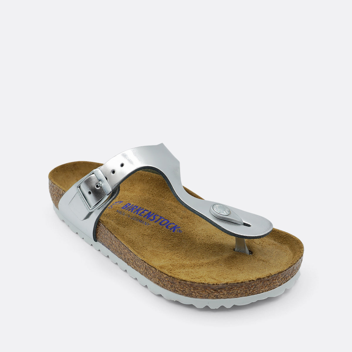 Birkenstock Gizeh Leather Soft foot Bed Metallic Silver