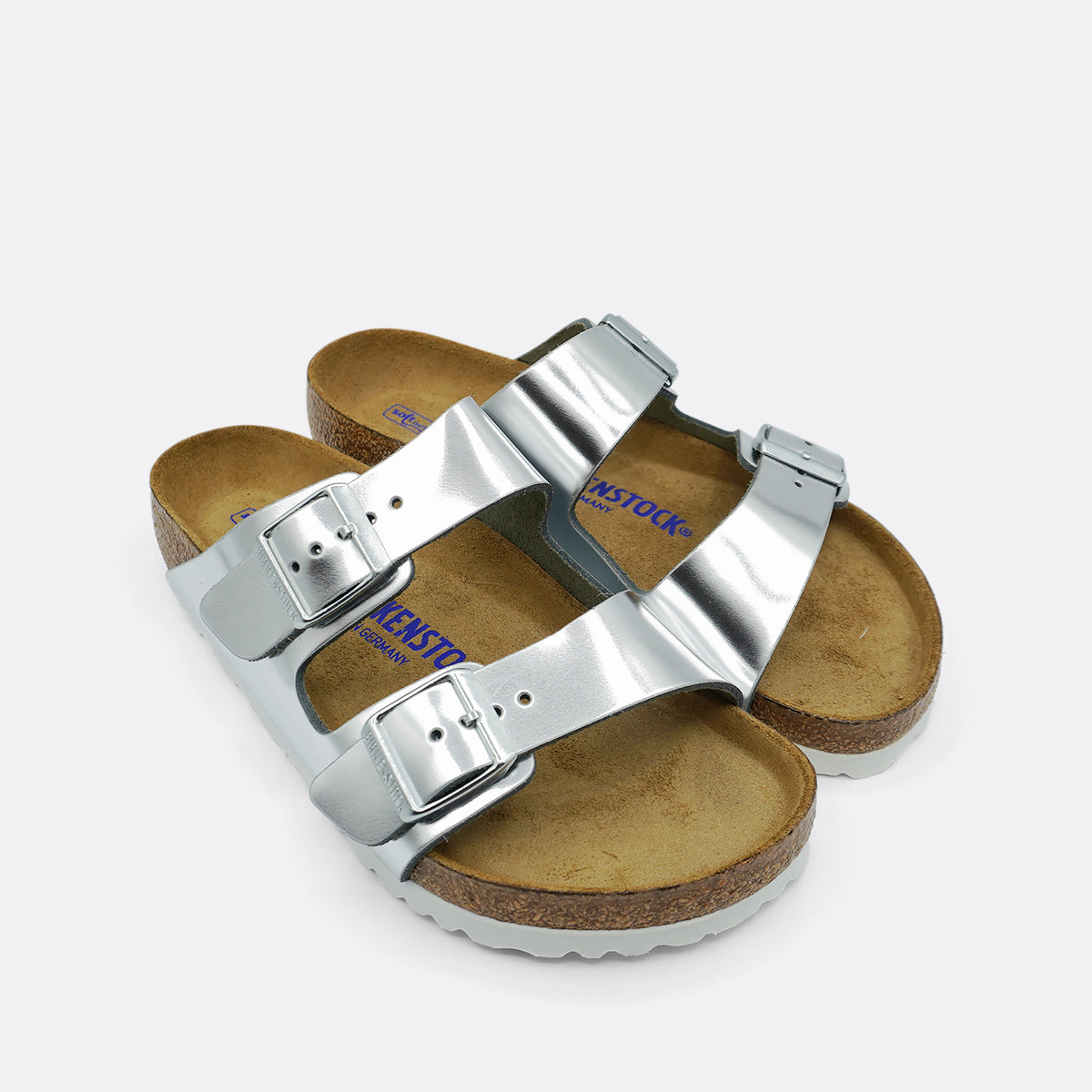 Birkenstock Arizona Leather Metallic Silver Soft Foot Bed