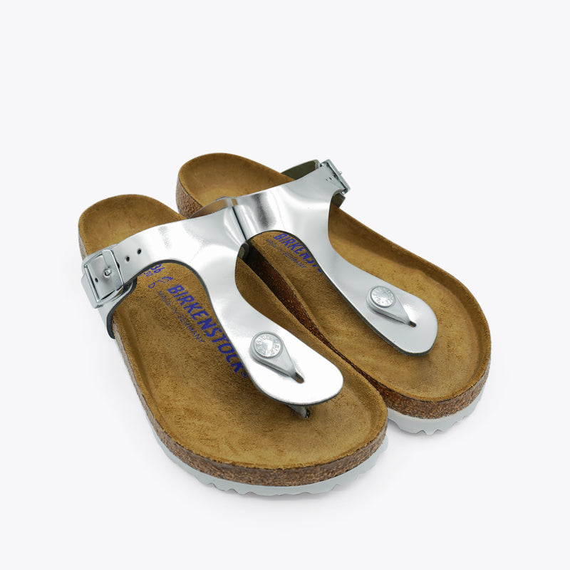 Birkenstock Gizeh Leather Soft foot Bed Metallic Silver