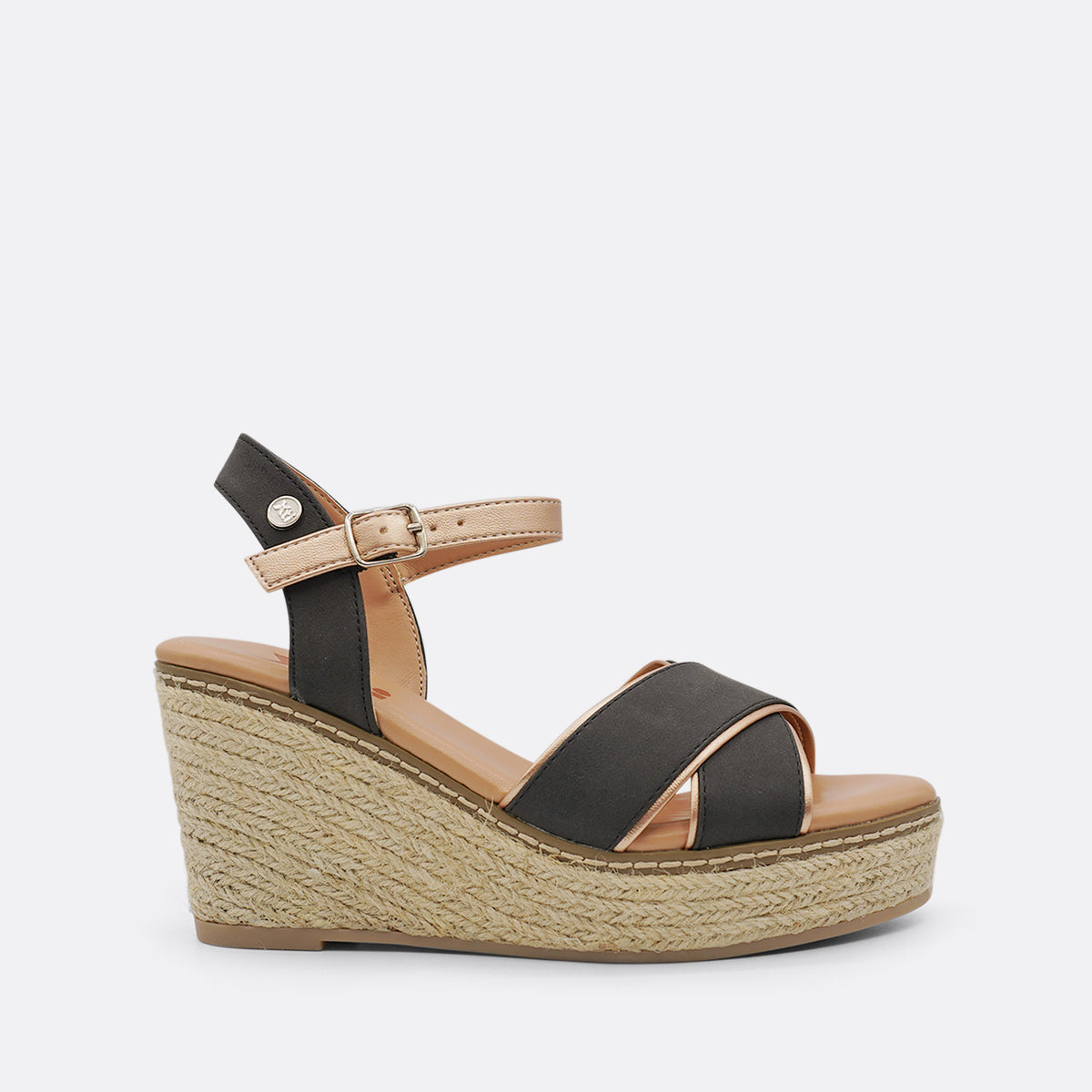 XTI Sasha Black Espadrille Wedge Heel