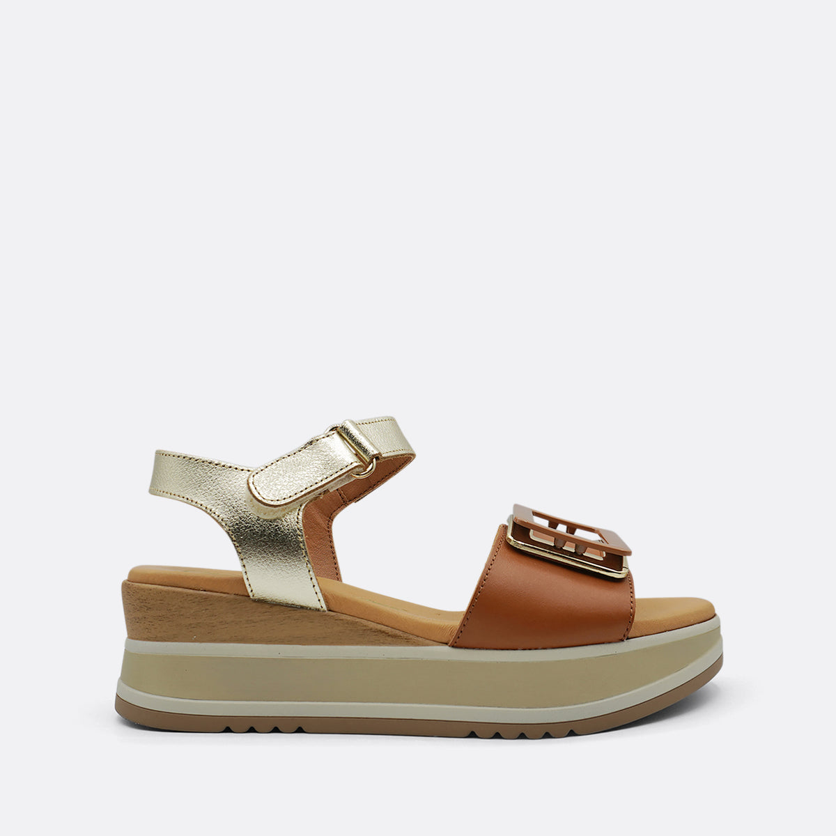 Descanflex Lupe Hoja Seca Camel Heel Sandal