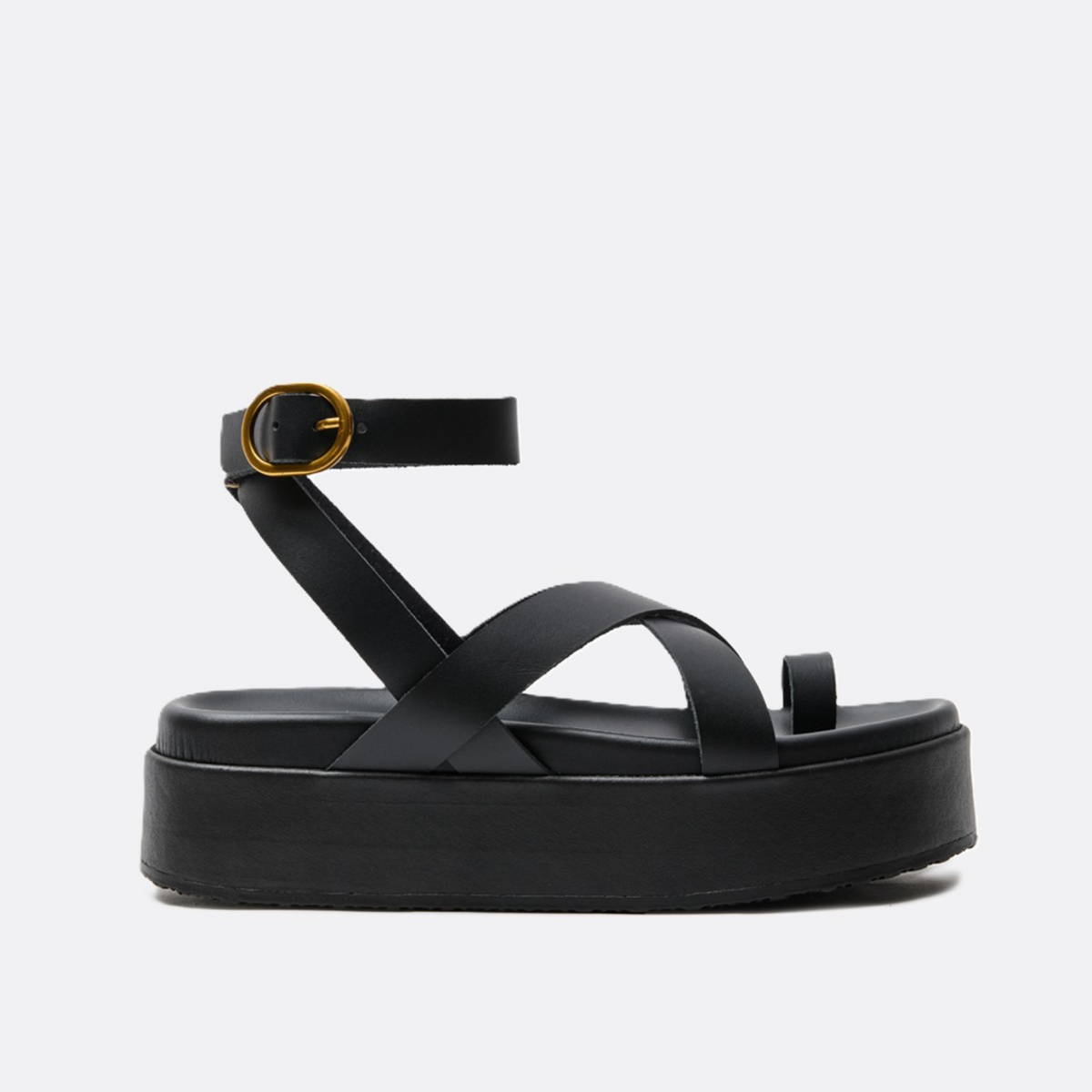 Ateneo Athena Leather Black Platform Sandal