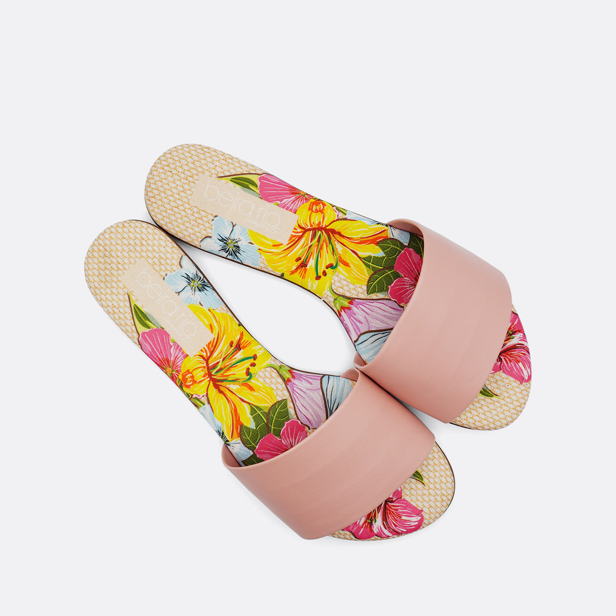 Beira Rio Tecido Floral Single Strap Rose Slide